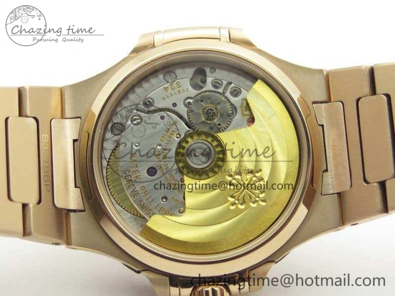 Nautilus Jumbo Ladies 7118 RG PF 1:1 Best Edition Gold Dial Diam Bezel On RG Bracelet A324 Clone WrinkleFree 9032