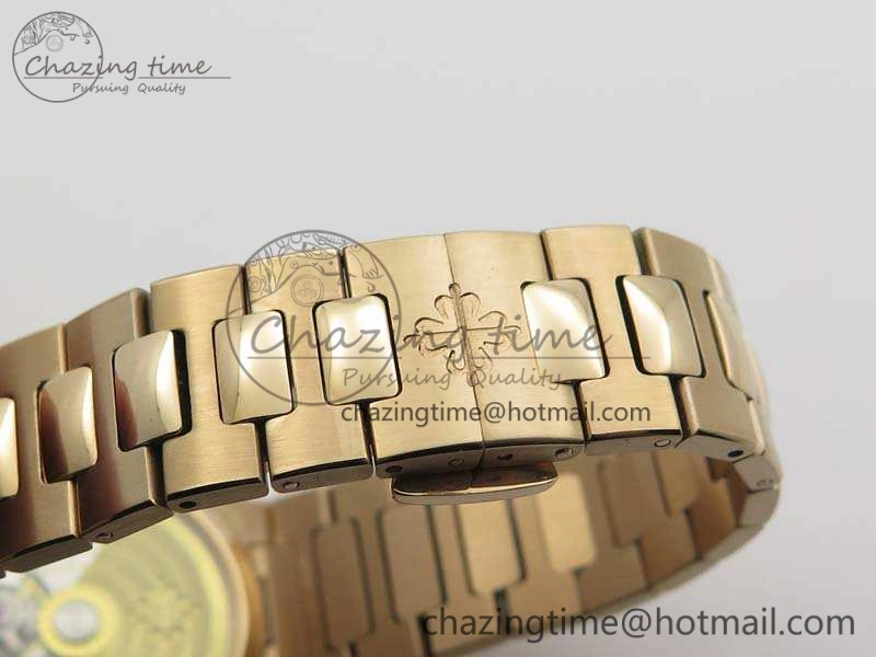 Nautilus Jumbo Ladies 7118 RG PF 1:1 Best Edition Gold Dial Diam Bezel On RG Bracelet A324 Clone WrinkleFree 9032