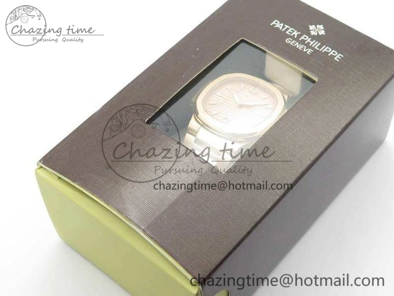 Nautilus Jumbo Ladies 7118 RG PF 1:1 Best Edition Gold Textured Dial On RG Bracelet A324 Clone ZeroBulk 9033