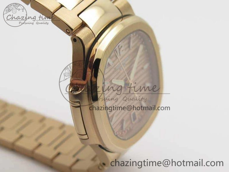 Nautilus Jumbo Ladies 7118 RG PF 1:1 Best Edition Gold Textured Dial On RG Bracelet A324 Clone ZeroBulk 9033