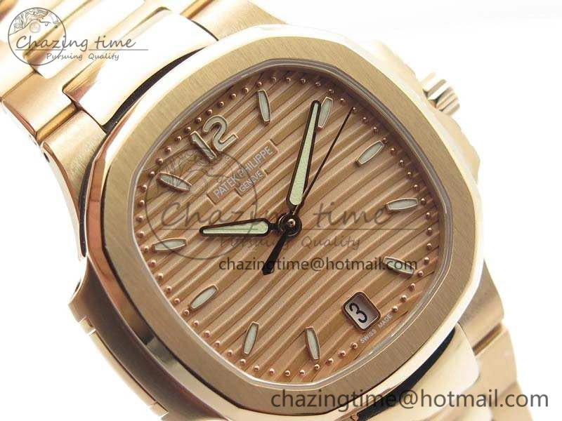 Nautilus Jumbo Ladies 7118 RG PF 1:1 Best Edition Gold Textured Dial On RG Bracelet A324 Clone ZeroBulk 9033