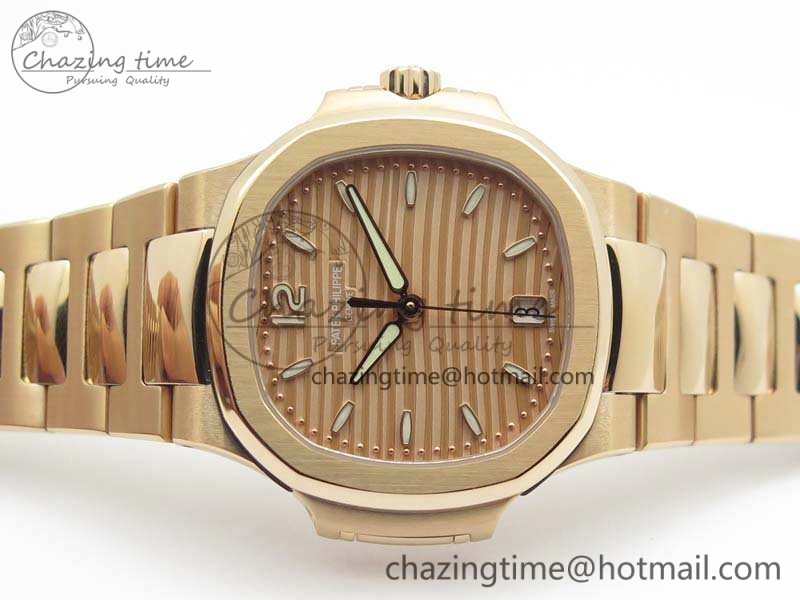 Nautilus Jumbo Ladies 7118 RG PF 1:1 Best Edition Gold Textured Dial On RG Bracelet A324 Clone ZeroBulk 9033