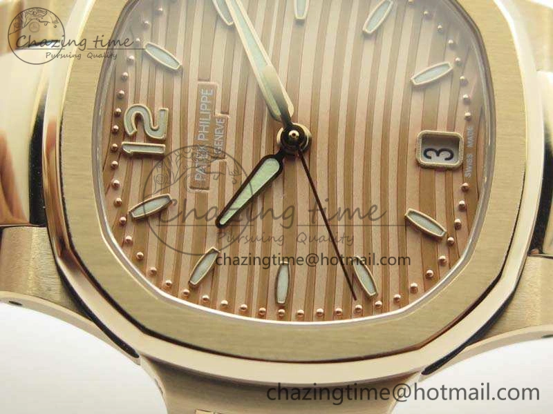 Nautilus Jumbo Ladies 7118 RG PF 1:1 Best Edition Gold Textured Dial On RG Bracelet A324 Clone ZeroBulk 9033