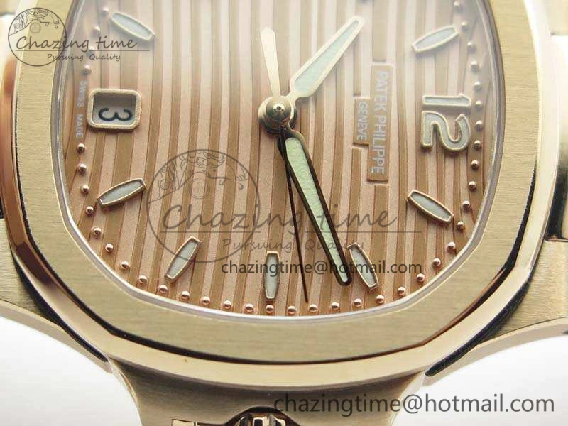 Nautilus Jumbo Ladies 7118 RG PF 1:1 Best Edition Gold Textured Dial On RG Bracelet A324 Clone ZeroBulk 9033