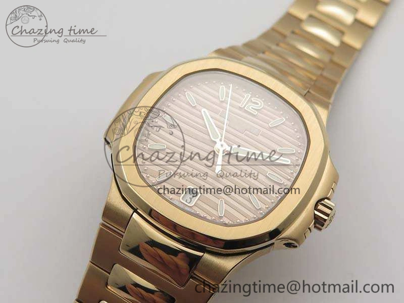 Nautilus Jumbo Ladies 7118 RG PF 1:1 Best Edition Gold Textured Dial On RG Bracelet A324 Clone ZeroBulk 9033