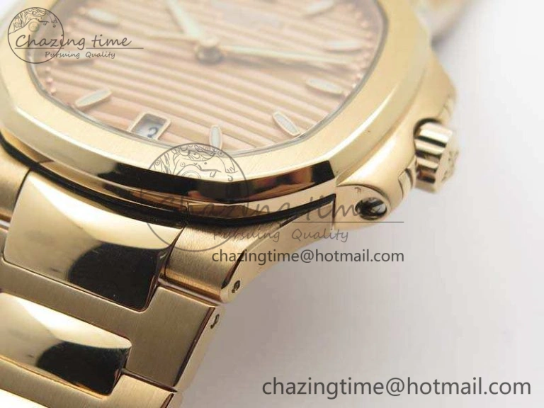 Nautilus Jumbo Ladies 7118 RG PF 1:1 Best Edition Gold Textured Dial On RG Bracelet A324 Clone ZeroBulk 9033