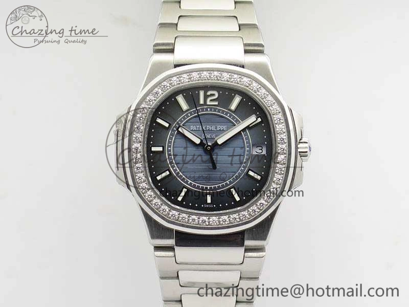 Versatile Nautilus Ladies 7011 SS JJF 1:1 Best Edition Diamond Bezel Blue Dial On SS Bracelet ETA Quartz 9040