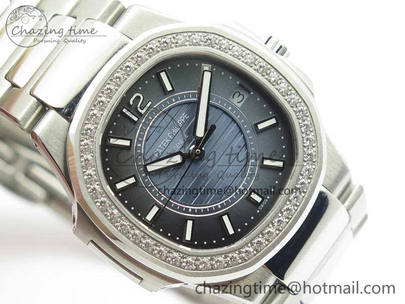 Versatile Nautilus Ladies 7011 SS JJF 1:1 Best Edition Diamond Bezel Blue Dial On SS Bracelet ETA Quartz 9040