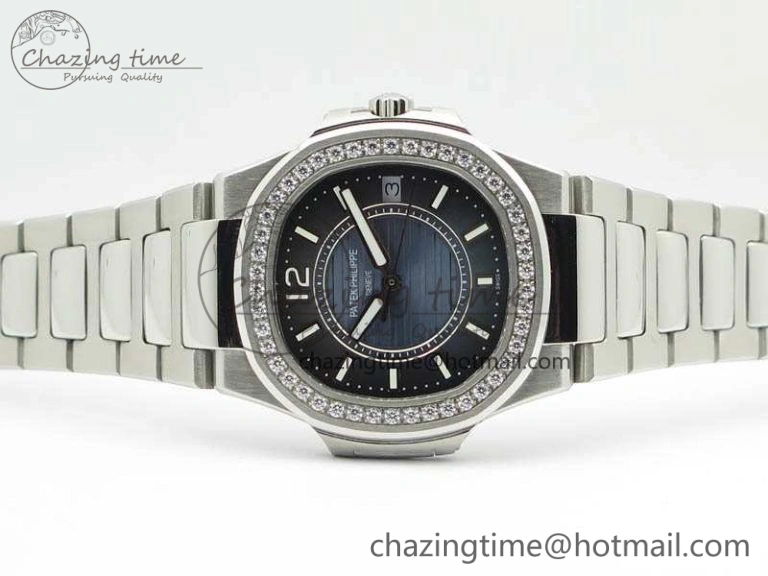 Versatile Nautilus Ladies 7011 SS JJF 1:1 Best Edition Diamond Bezel Blue Dial On SS Bracelet ETA Quartz 9040