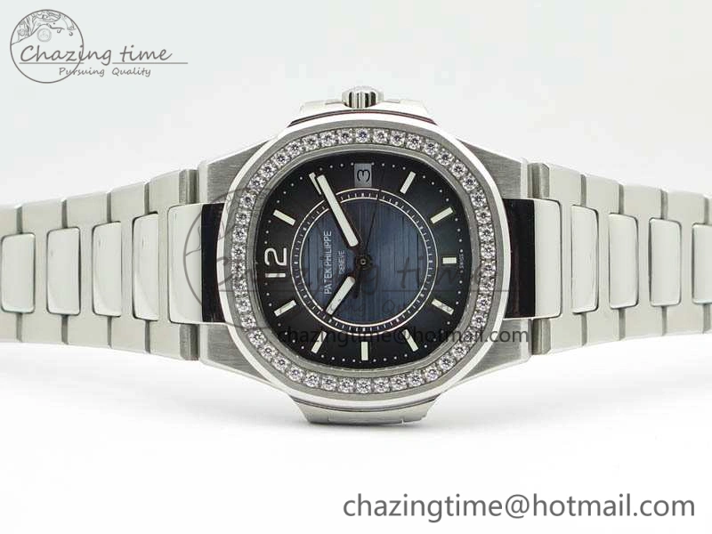 Versatile Nautilus Ladies 7011 SS JJF 1:1 Best Edition Diamond Bezel Blue Dial On SS Bracelet ETA Quartz 9040