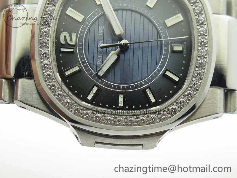 Versatile Nautilus Ladies 7011 SS JJF 1:1 Best Edition Diamond Bezel Blue Dial On SS Bracelet ETA Quartz 9040