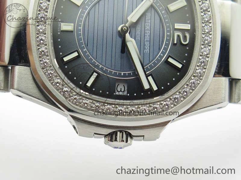 Versatile Nautilus Ladies 7011 SS JJF 1:1 Best Edition Diamond Bezel Blue Dial On SS Bracelet ETA Quartz 9040