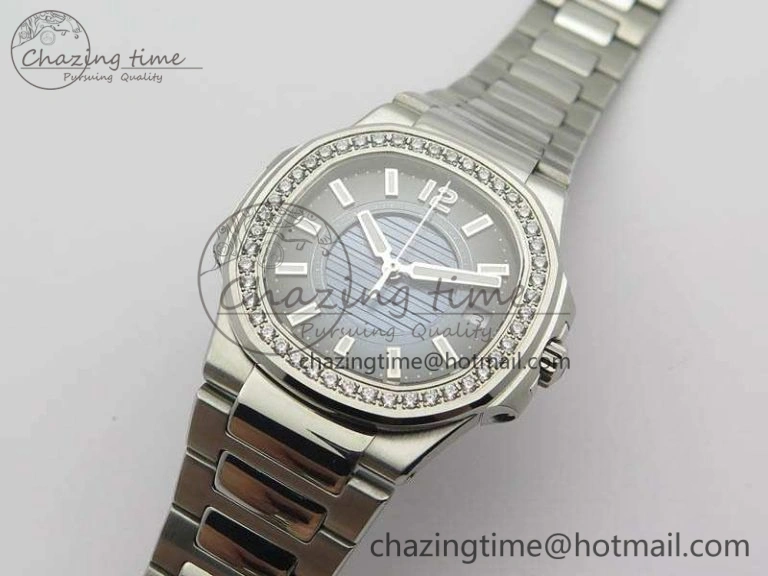Versatile Nautilus Ladies 7011 SS JJF 1:1 Best Edition Diamond Bezel Blue Dial On SS Bracelet ETA Quartz 9040
