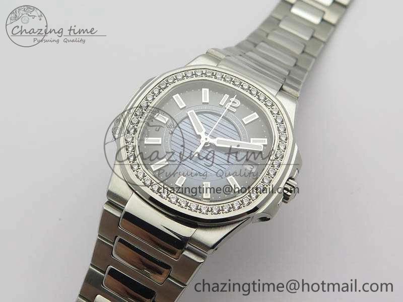Versatile Nautilus Ladies 7011 SS JJF 1:1 Best Edition Diamond Bezel Blue Dial On SS Bracelet ETA Quartz 9040
