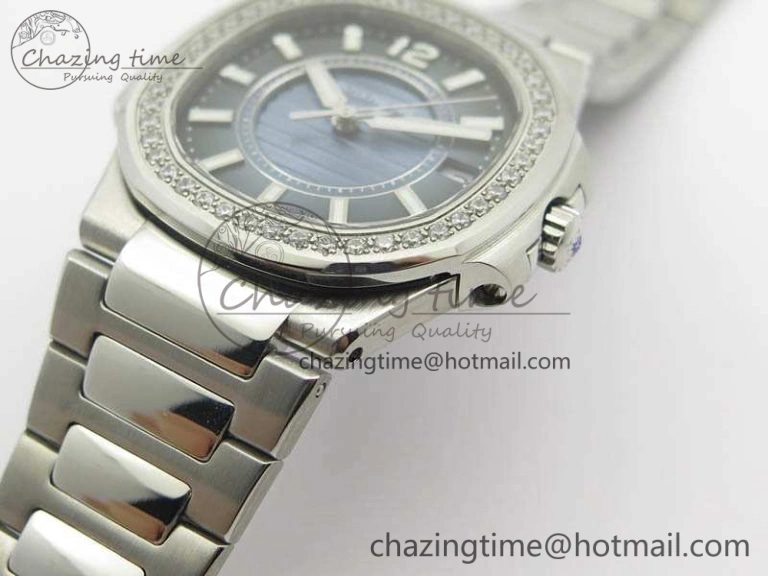 Versatile Nautilus Ladies 7011 SS JJF 1:1 Best Edition Diamond Bezel Blue Dial On SS Bracelet ETA Quartz 9040