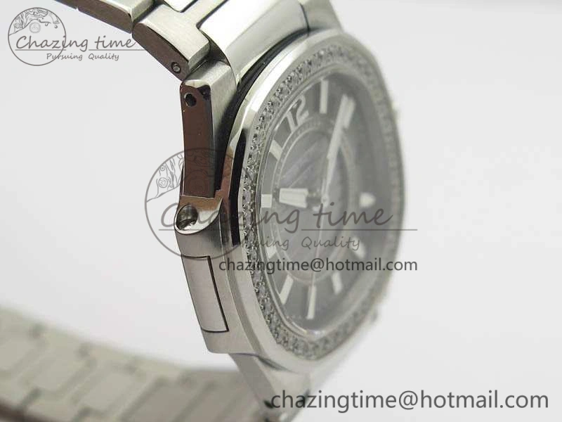 Nautilus Ladies 7011 SS JJF 1:1 Best Edition Diamond Bezel Gray Dial On SS Bracelet ETA Quartz ZeroBulk 9045