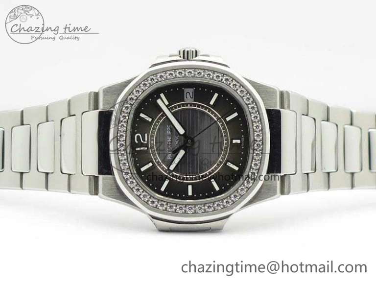 Nautilus Ladies 7011 SS JJF 1:1 Best Edition Diamond Bezel Gray Dial On SS Bracelet ETA Quartz ZeroBulk 9045