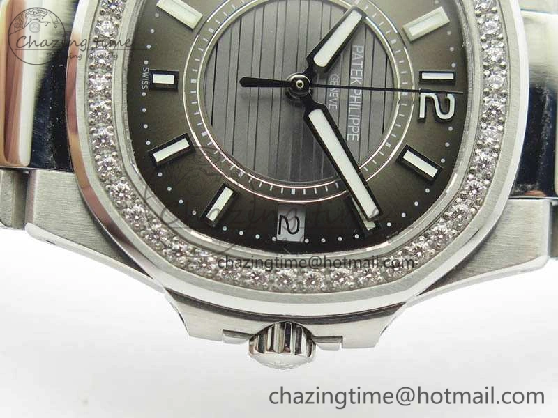 Nautilus Ladies 7011 SS JJF 1:1 Best Edition Diamond Bezel Gray Dial On SS Bracelet ETA Quartz ZeroBulk 9045