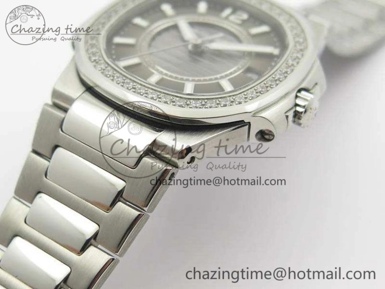 Nautilus Ladies 7011 SS JJF 1:1 Best Edition Diamond Bezel Gray Dial On SS Bracelet ETA Quartz ZeroBulk 9045