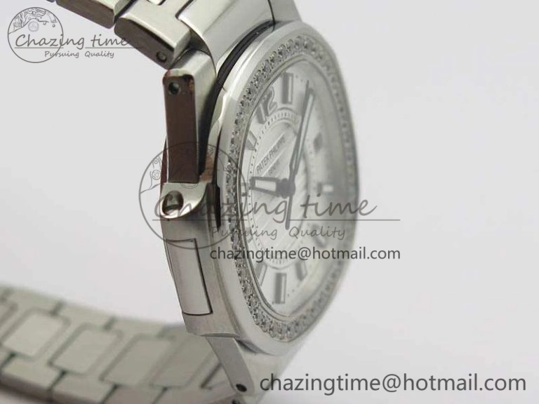 Nautilus Ladies 7011 SS JJF 1:1 Best Edition Diamond Bezel White Dial On SS Bracelet ETA Quartz SmoothTexture 9044