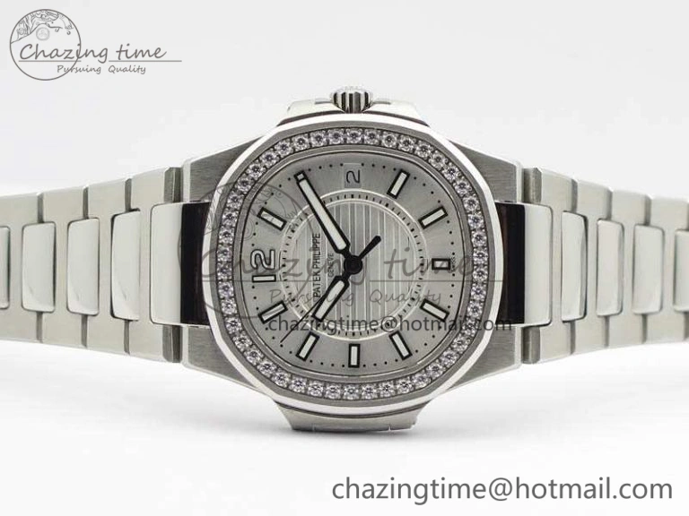 Nautilus Ladies 7011 SS JJF 1:1 Best Edition Diamond Bezel White Dial On SS Bracelet ETA Quartz SmoothTexture 9044