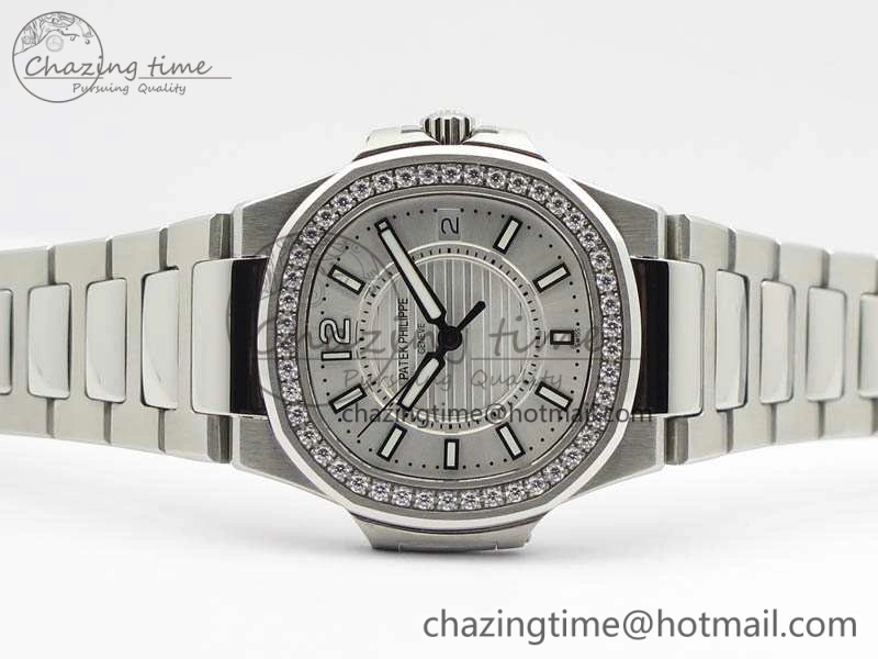 Nautilus Ladies 7011 SS JJF 1:1 Best Edition Diamond Bezel White Dial On SS Bracelet ETA Quartz SmoothTexture 9044