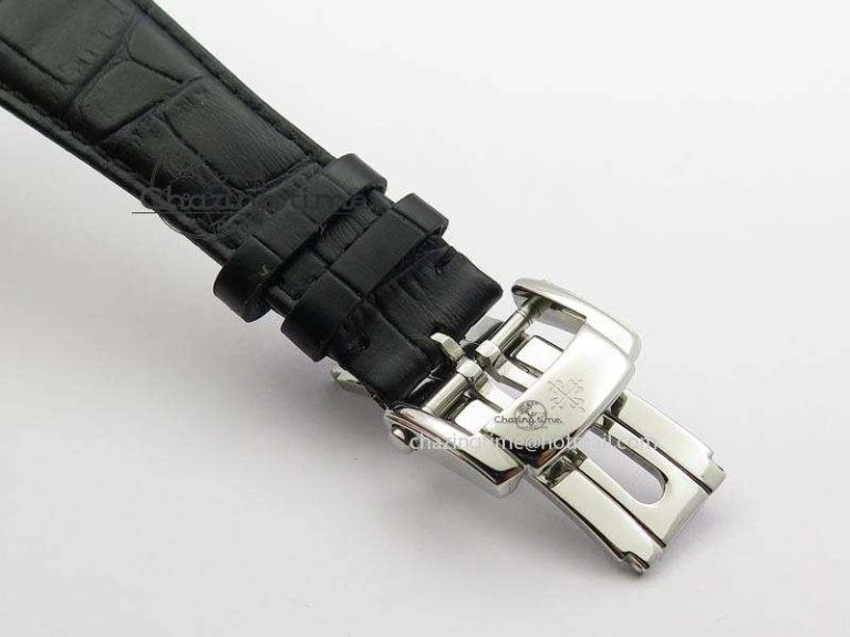 Nautilus Moonphase SS Black Dial On Black Leather Strap MIYOTA 9015 PP324CS Reliable 9084