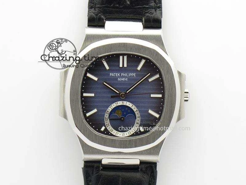 ZeroBulk Nautilus Moonphase SS Blue Dial On Black Leather Strap MIYOTA 9015 PP324CS 9086