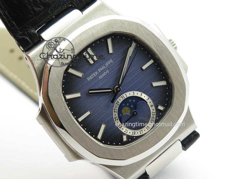 ZeroBulk Nautilus Moonphase SS Blue Dial On Black Leather Strap MIYOTA 9015 PP324CS 9086