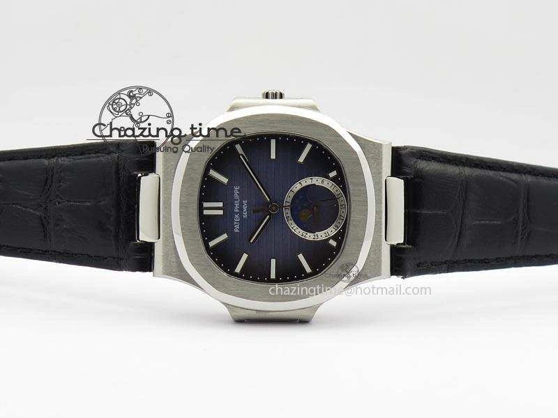 ZeroBulk Nautilus Moonphase SS Blue Dial On Black Leather Strap MIYOTA 9015 PP324CS 9086