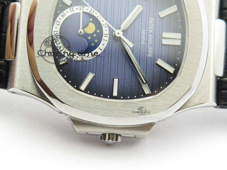 ZeroBulk Nautilus Moonphase SS Blue Dial On Black Leather Strap MIYOTA 9015 PP324CS 9086