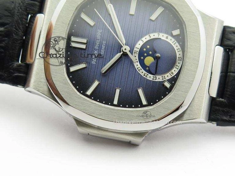 ZeroBulk Nautilus Moonphase SS Blue Dial On Black Leather Strap MIYOTA 9015 PP324CS 9086