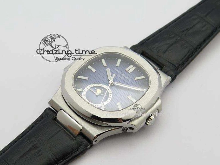 ZeroBulk Nautilus Moonphase SS Blue Dial On Black Leather Strap MIYOTA 9015 PP324CS 9086