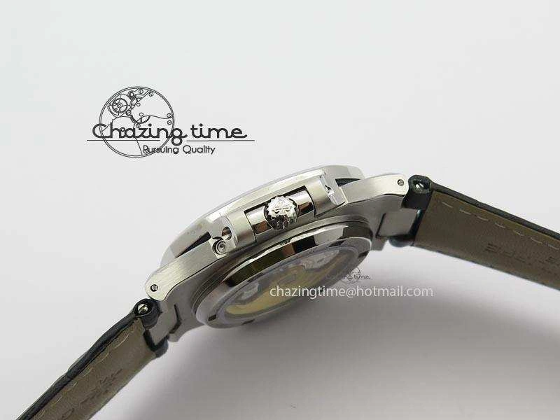 Unique Nautilus Moonphase SS Gray Dial On Black Leather Strap MIYOTA 9015 PP324CS 9087
