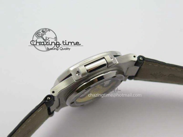 Unique Nautilus Moonphase SS Gray Dial On Black Leather Strap MIYOTA 9015 PP324CS 9087