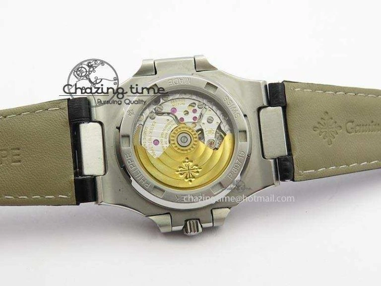 Unique Nautilus Moonphase SS Gray Dial On Black Leather Strap MIYOTA 9015 PP324CS 9087
