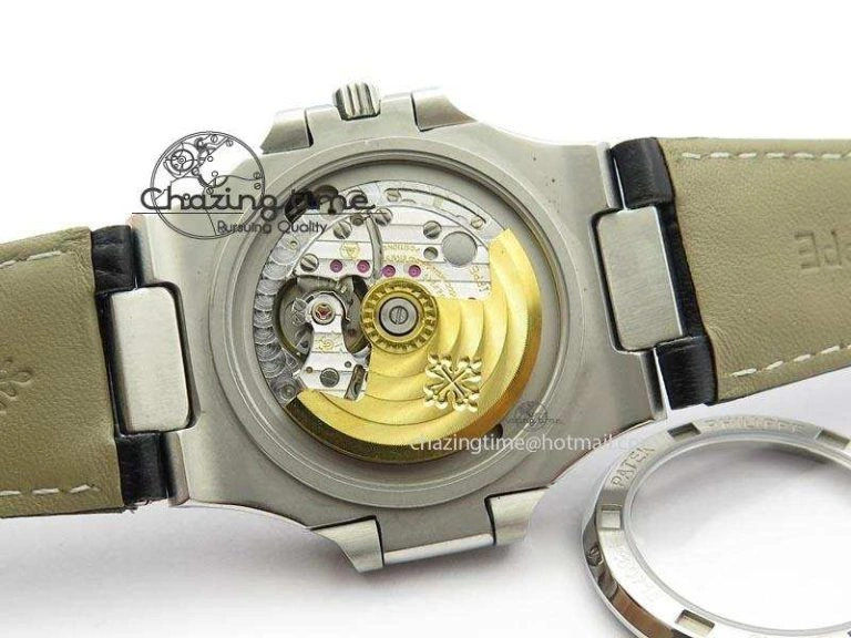 Unique Nautilus Moonphase SS Gray Dial On Black Leather Strap MIYOTA 9015 PP324CS 9087