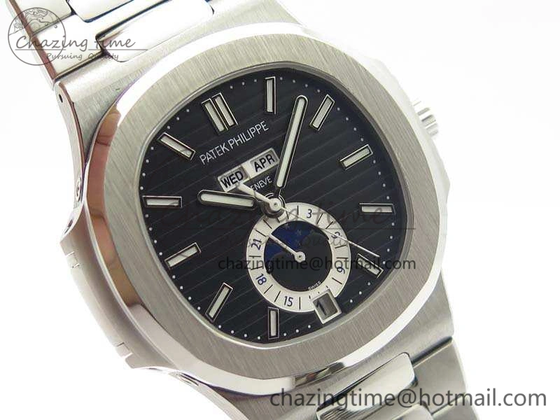 Classic Nautilus Moonphase SS KMF Black Dial On SS Bracelet Calendar Movement V 9013
