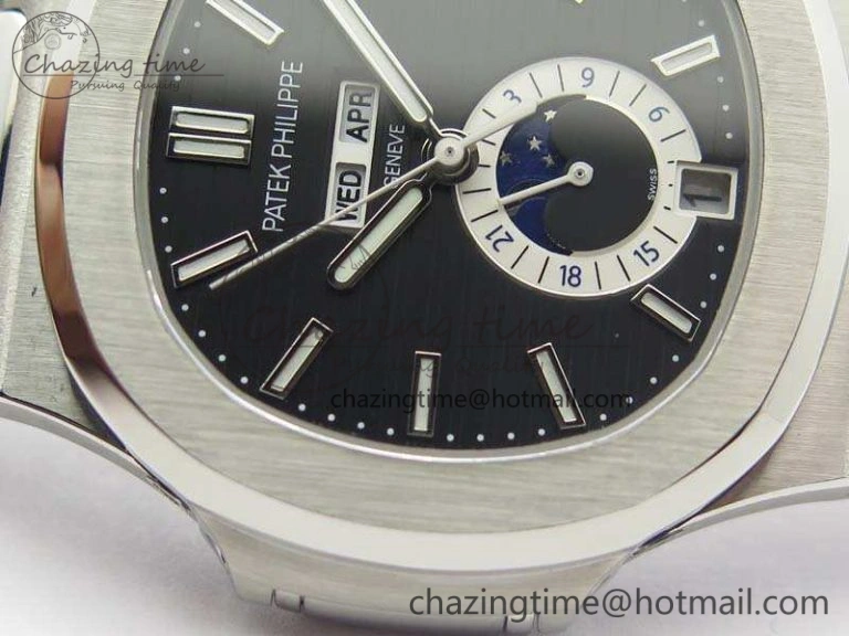 Classic Nautilus Moonphase SS KMF Black Dial On SS Bracelet Calendar Movement V 9013