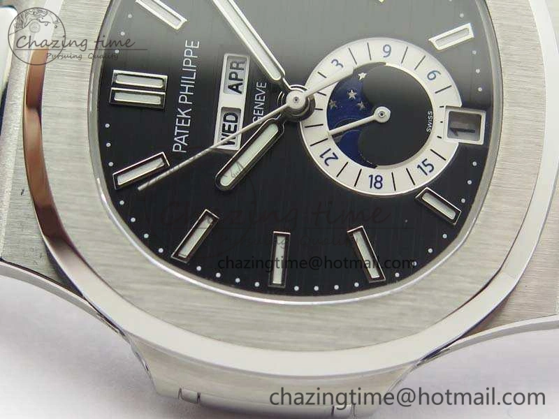 Classic Nautilus Moonphase SS KMF Black Dial On SS Bracelet Calendar Movement V 9013