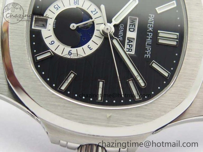 Classic Nautilus Moonphase SS KMF Black Dial On SS Bracelet Calendar Movement V 9013