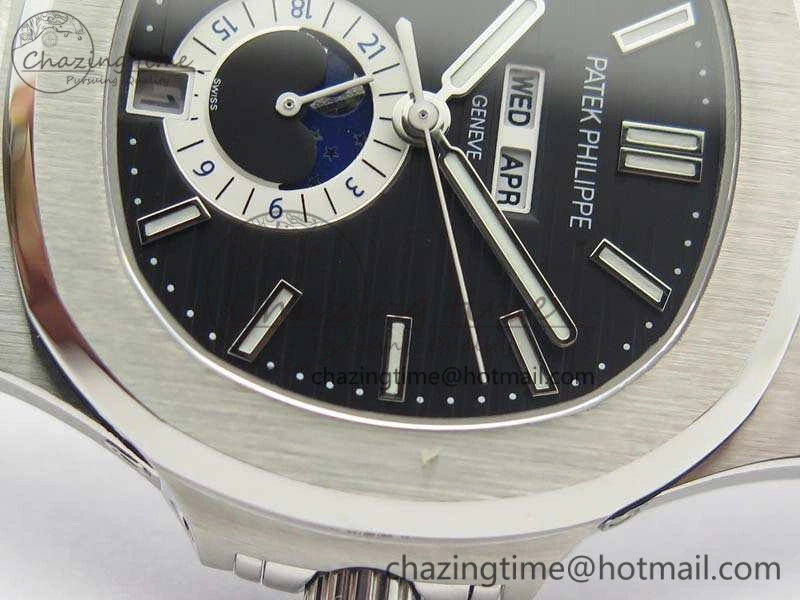 Classic Nautilus Moonphase SS KMF Black Dial On SS Bracelet Calendar Movement V 9013
