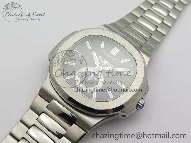 Classic Nautilus Moonphase SS KMF Black Dial On SS Bracelet Calendar Movement V 9013