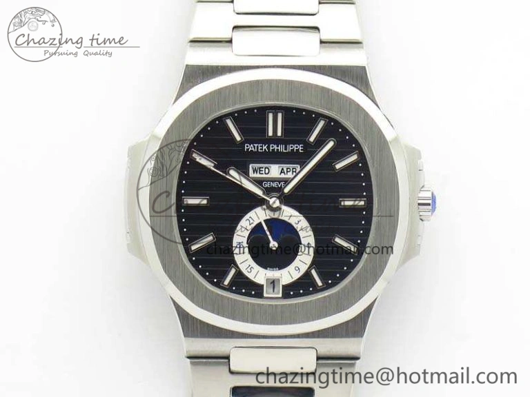 Classic Nautilus Moonphase SS KMF Black Dial On SS Bracelet Calendar Movement V 9013