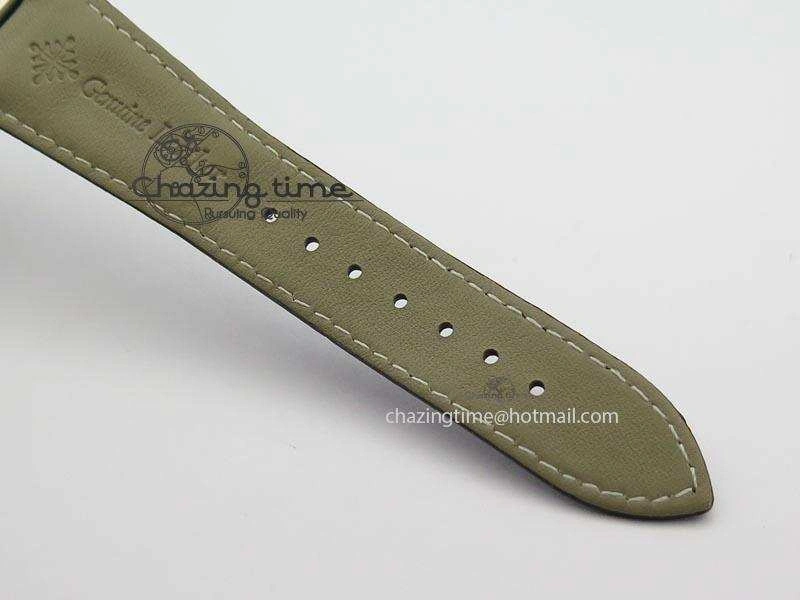 WaterResistant Nautilus Moonphase SS White Dial On Black Leather Strap MIYOTA 9015 PP324CS 9083