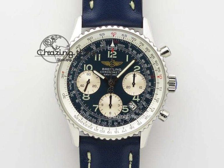 Navitimer 01 BP Maker 1:1 SS Blue Dial Numeral Markers On Blue Leather Strap A Colorful 5798