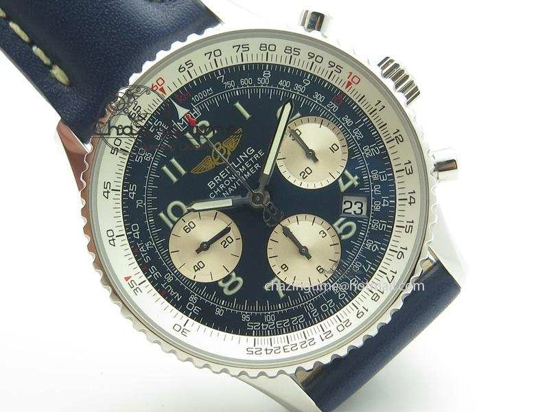 Navitimer 01 BP Maker 1:1 SS Blue Dial Numeral Markers On Blue Leather Strap A Colorful 5798