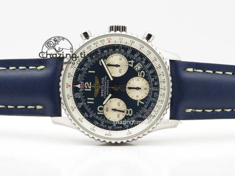 Navitimer 01 BP Maker 1:1 SS Blue Dial Numeral Markers On Blue Leather Strap A Colorful 5798