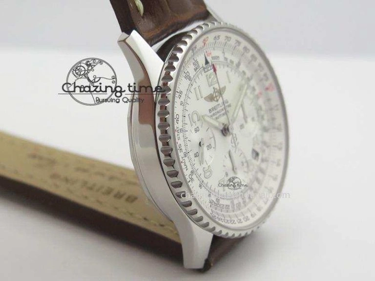 BestValue Navitimer 01 BP Maker 1:1 SS White Dial Numeral Markers On Brown Leather Strap A 5800
