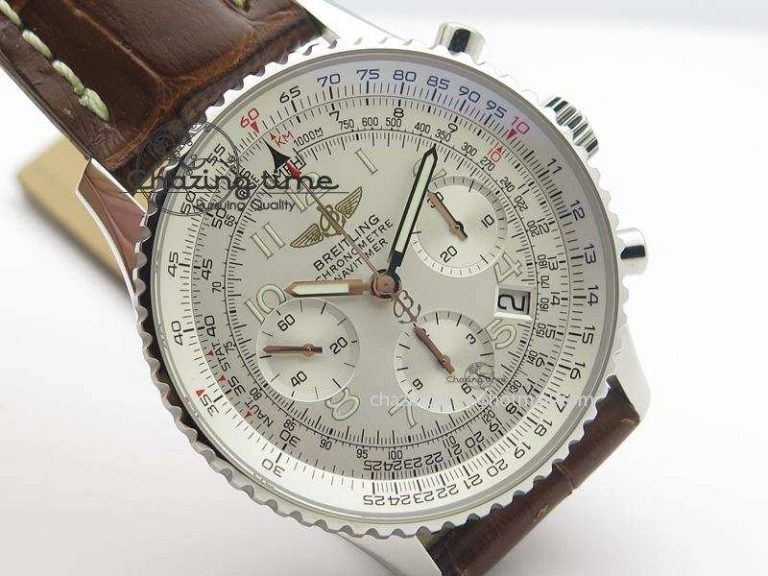 BestValue Navitimer 01 BP Maker 1:1 SS White Dial Numeral Markers On Brown Leather Strap A 5800